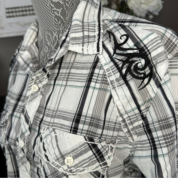 Machine Men’s Plaid Long Sleeve Shirt – Embroidered Western Style – Size M - Picture 4 of 15